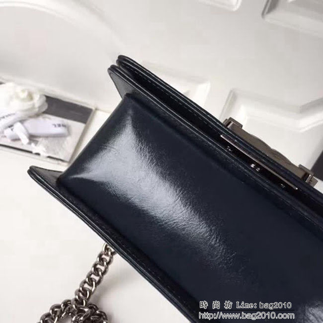 香奈兒CHANEL 藍色2018FW款皺紋小牛皮編織V線鏈條單肩斜挎包 DSC2123